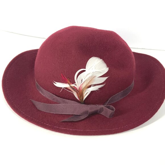 Vintage Lancaster Burgundy Felt Hat w/ Feather Accent | Women’s Dress Hat, Retro main image 4